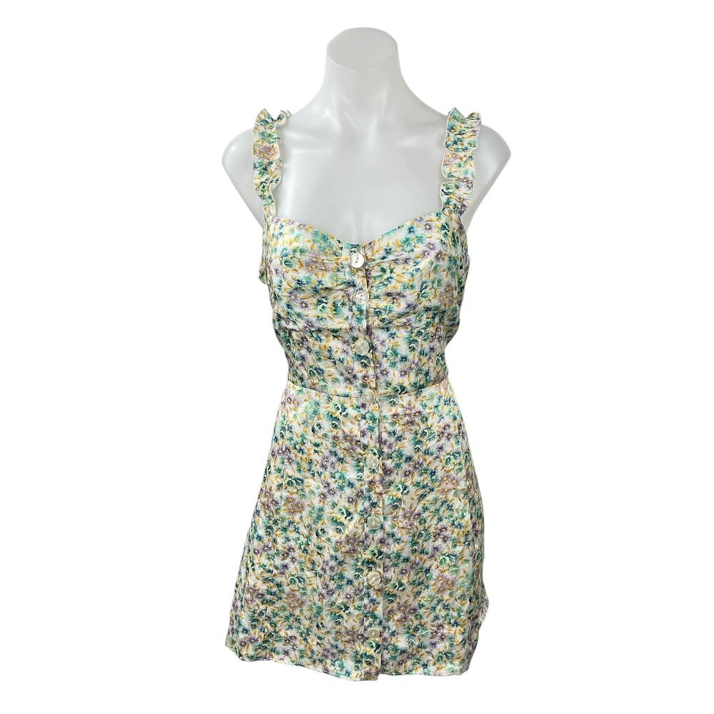 Zara Multicolor Floral Ruched Ruffle Sleeveless Button Down Mini A-Line Dress XL